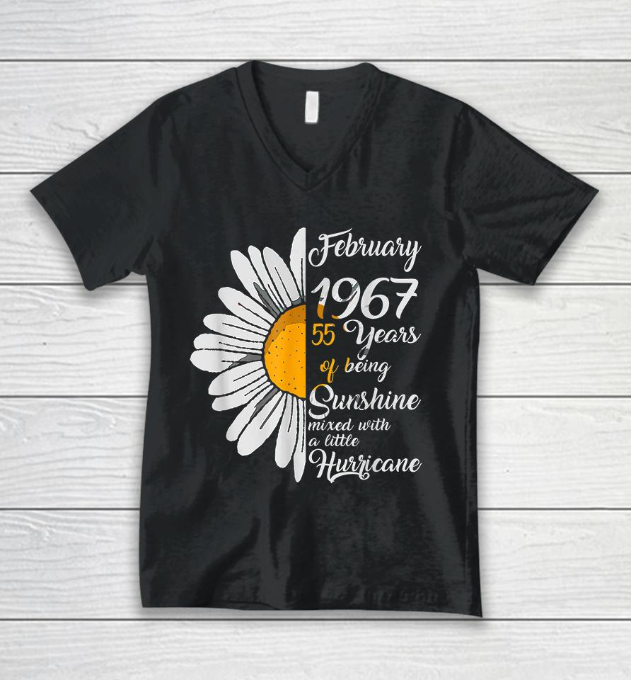 February Girl 1967 55 Years Of Being Sunshine Mixed With A Little Hurricane 55Th Birthday Gift Unisex V-Neck T-Shirt