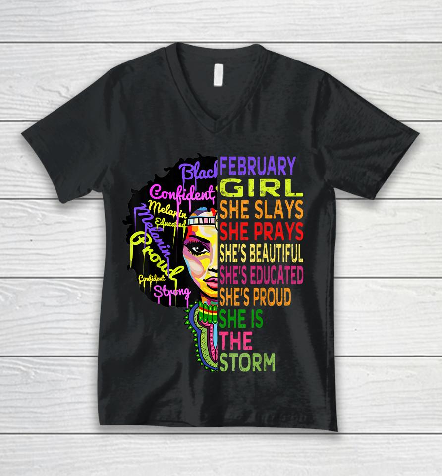 February Girl African American Black Girl Magic Unisex V-Neck T-Shirt