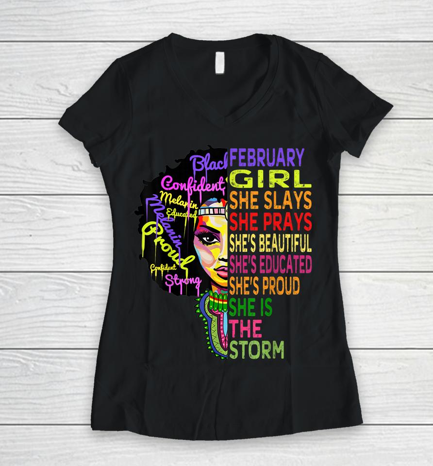 February Girl African American Black Girl Magic Women V-Neck T-Shirt