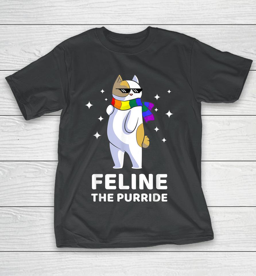 Feline The Purride Lgbt Gay Pride Cat T-Shirt