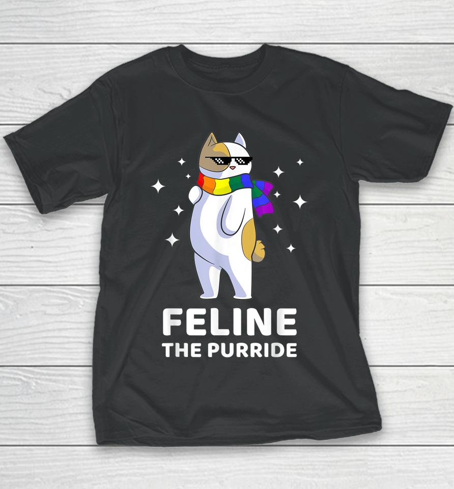 Feline The Purride Lgbt Gay Pride Cat Youth T-Shirt