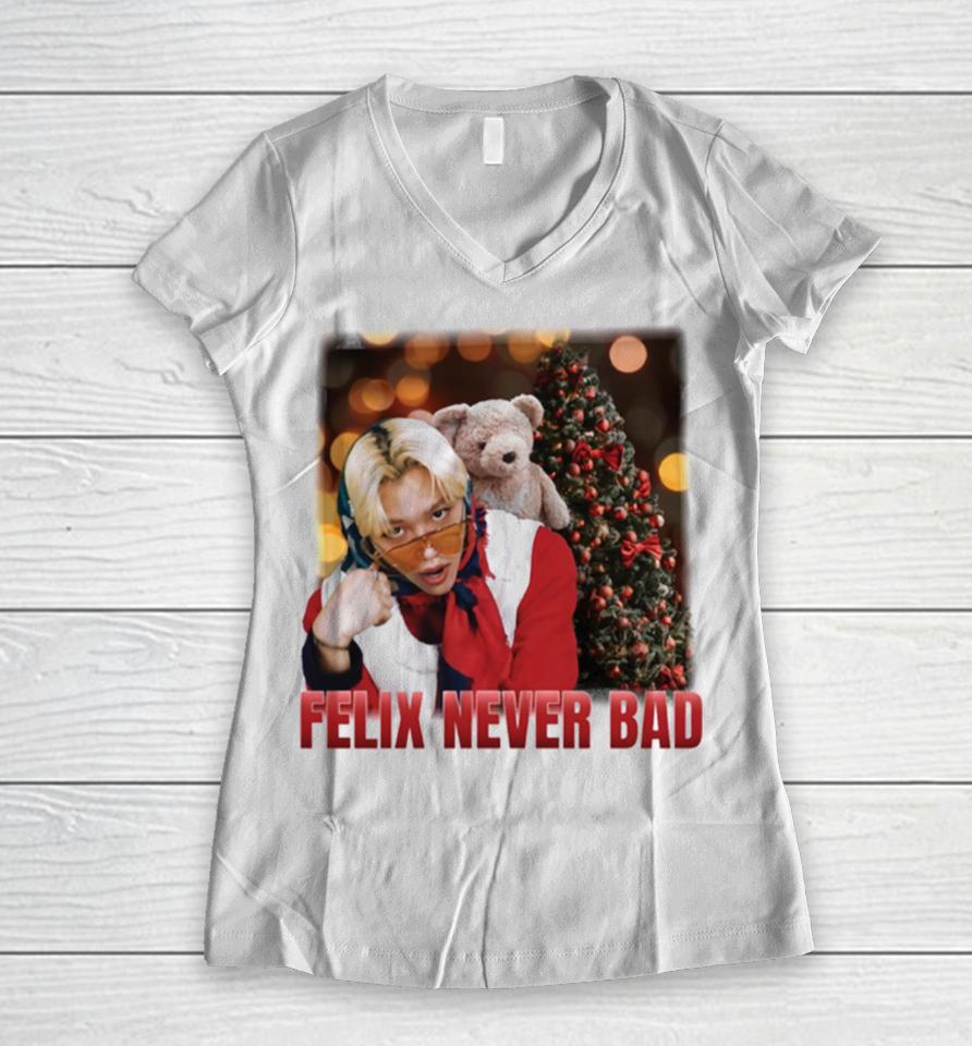 Felix Never Bad Stray Kids Christmas Evel Women V-Neck T-Shirt