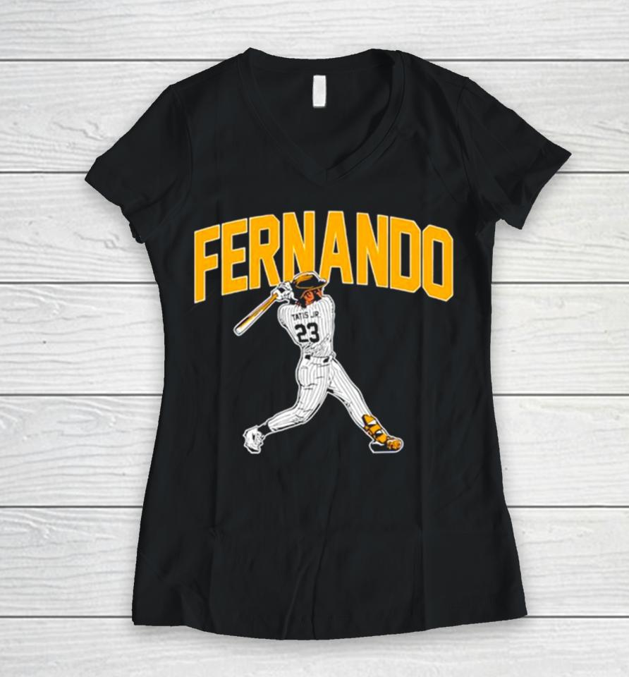Fernando Tatis Jr Slugger Swing San Diego Padres Women V-Neck T-Shirt