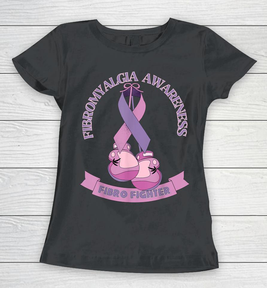 Fibromyalgia Awareness Ribbon Boxing Gloves Fibro Fighter Women T-Shirt