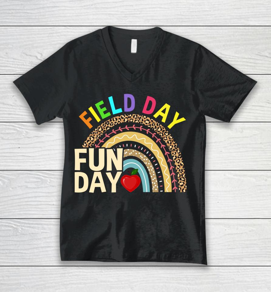 Field Day Fun Day Last Day Of School Teacher Rainbow Unisex V-Neck T-Shirt