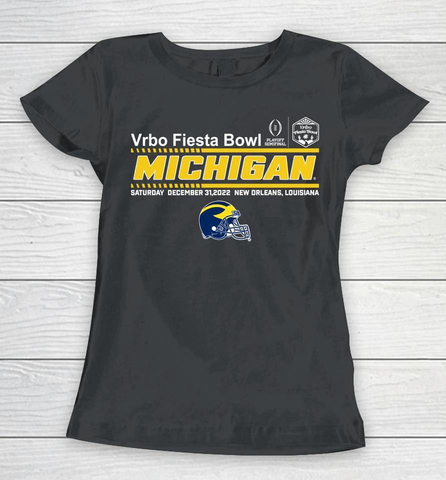 Fiesta Bowl Merch Cfp Semifinal Vrbo Fiesta Bowl Michigan Team Helmet Women T-Shirt