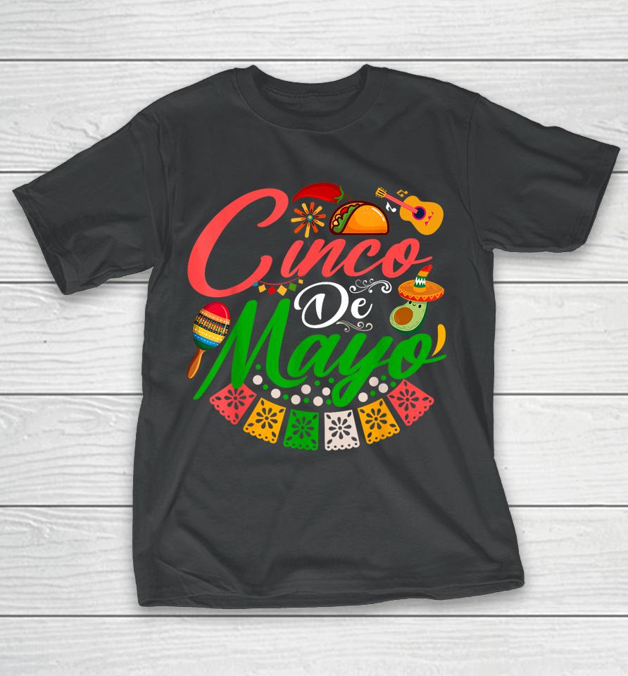 Fiesta Cinco De Mayo Mexican Maracas Tacos Avocado Sombrero T-Shirt