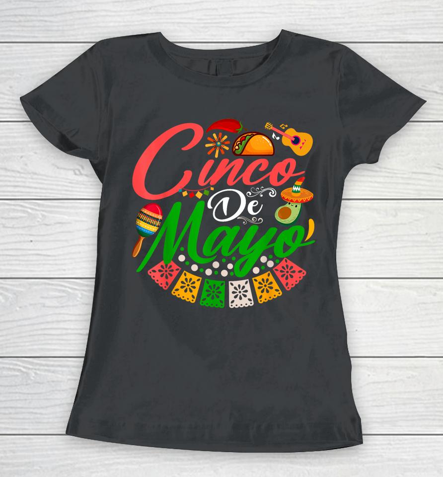Fiesta Cinco De Mayo Mexican Maracas Tacos Avocado Sombrero Women T-Shirt