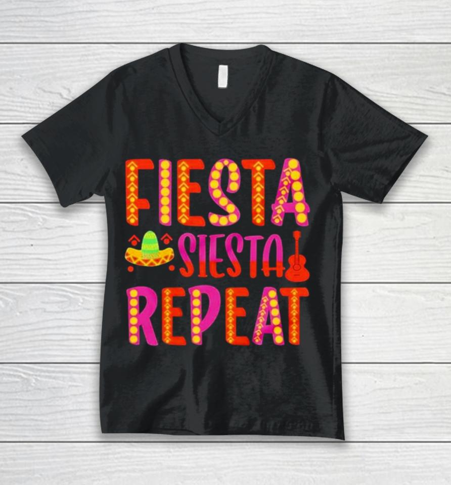 Fiesta Siesta Repeat Funny Cinco De Mayo Unisex V-Neck T-Shirt