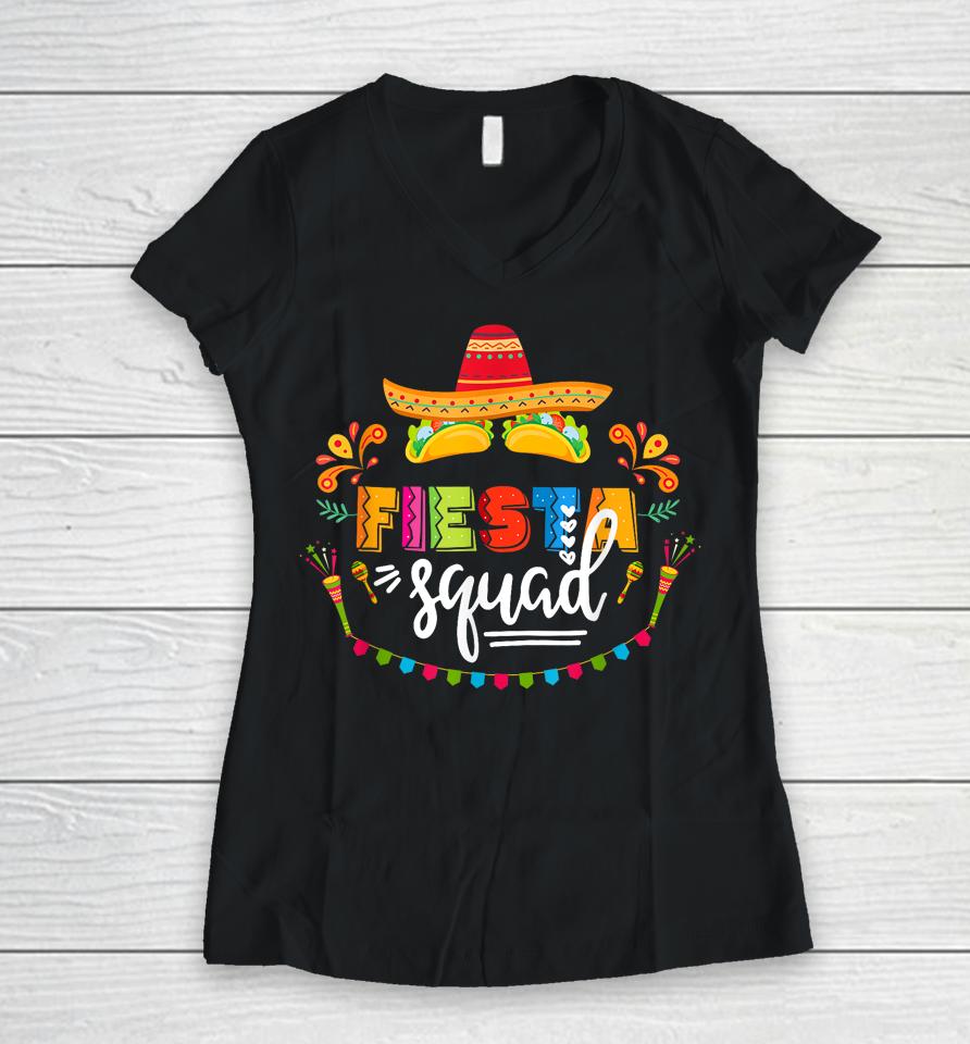 Fiesta Squad Cinco De Mayo Mexican Sombrero Family Couple Sq Women V-Neck T-Shirt
