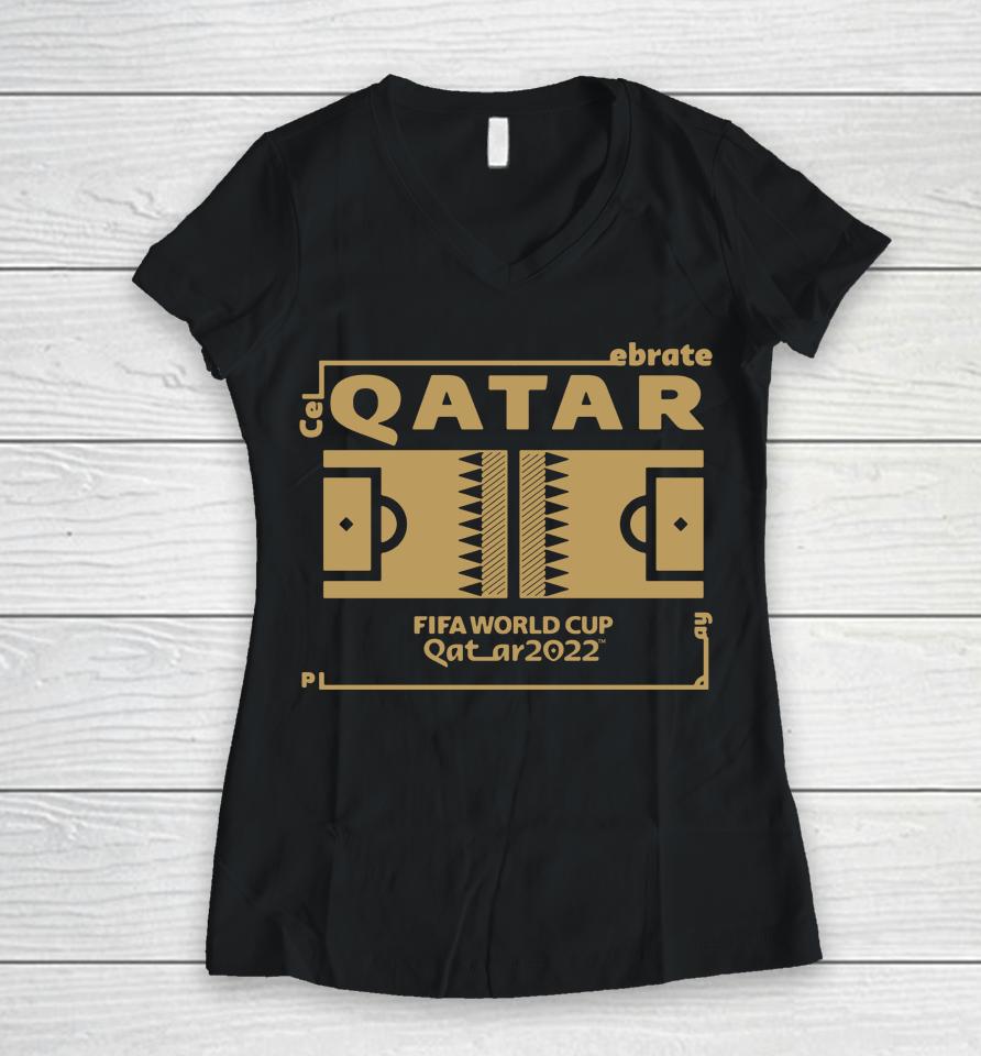 Fifa Qatar World Cup 2022 Celebrate England Soccer Nation Women V-Neck T-Shirt