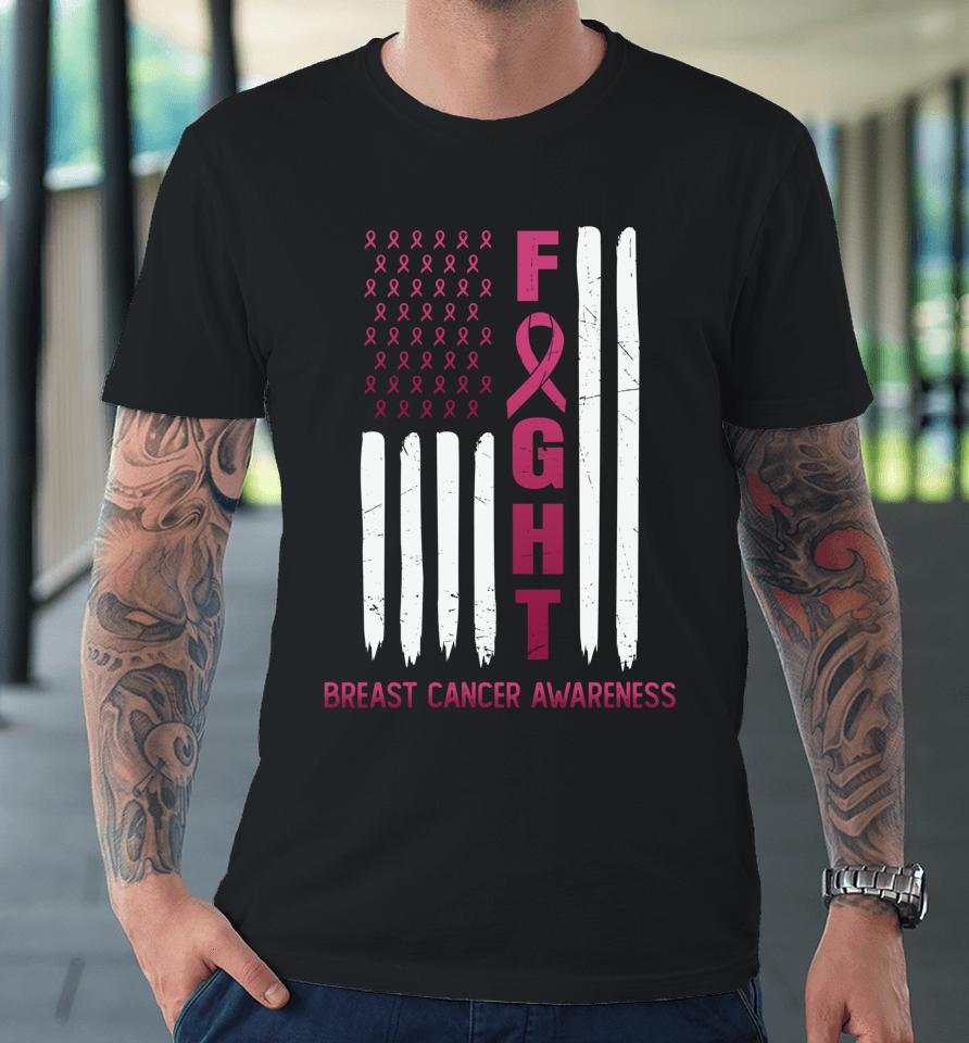 Fight Breast Cancer Awareness Usa Flag Premium T-Shirt
