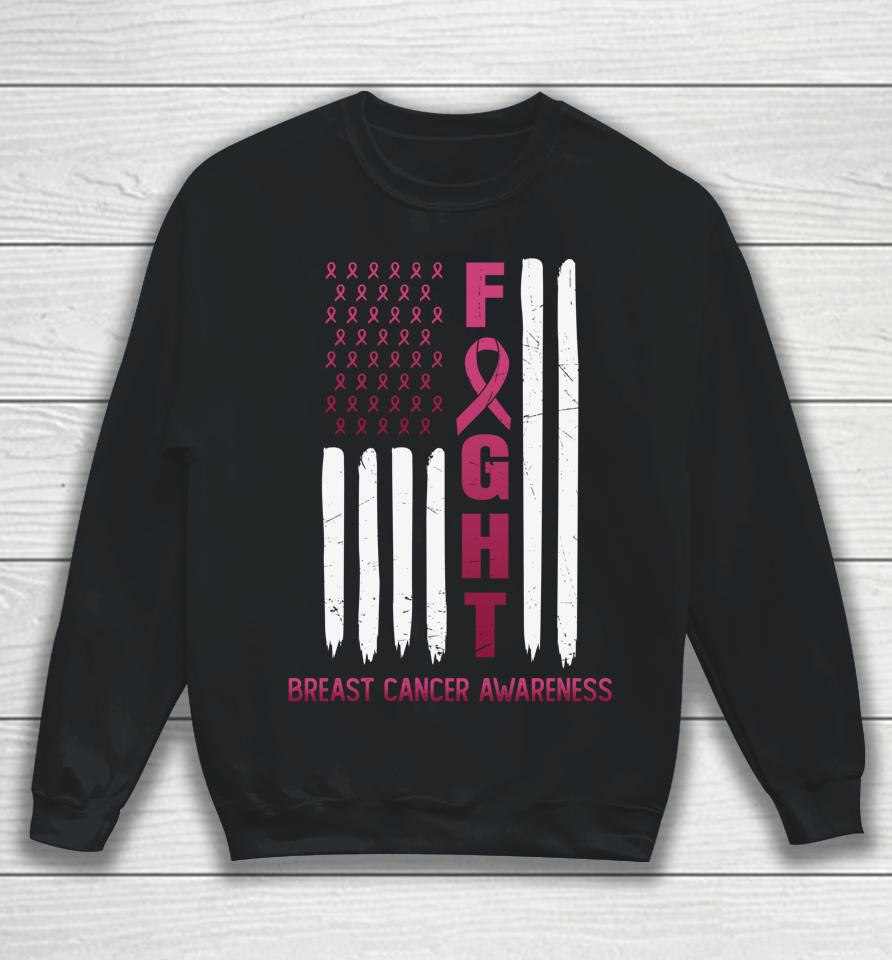Fight Breast Cancer Awareness Usa Flag Sweatshirt