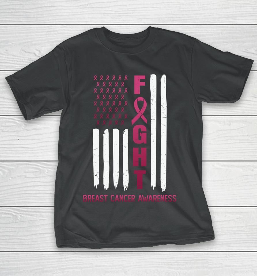 Fight Breast Cancer Awareness Usa Flag T-Shirt