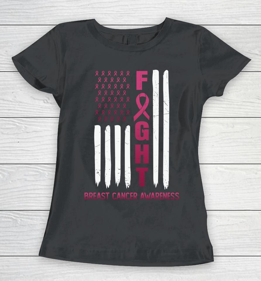 Fight Breast Cancer Awareness Usa Flag Women T-Shirt