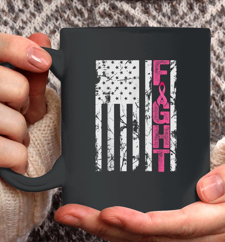 Fight Breast Survivor American Flag Breast Cancer Awareness Coffee Mug