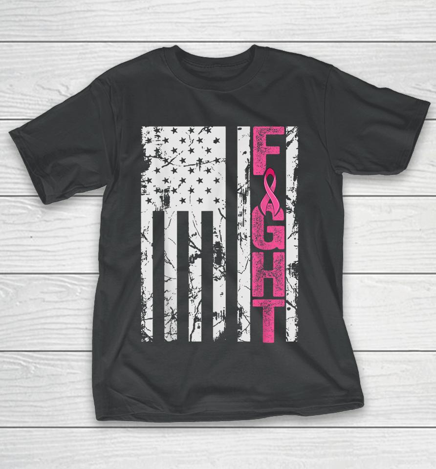 Fight Breast Survivor American Flag Breast Cancer Awareness T-Shirt
