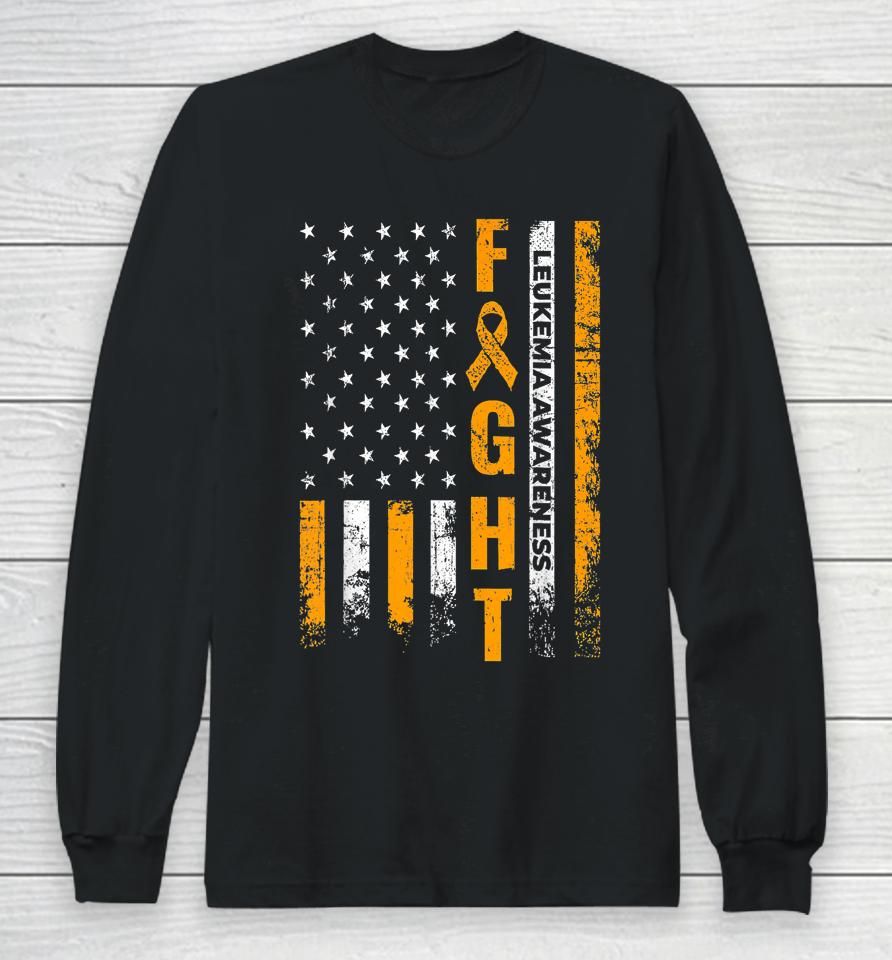 Fight Usa Flag Leukemia Awareness Cancer Survivor Gift Long Sleeve T-Shirt