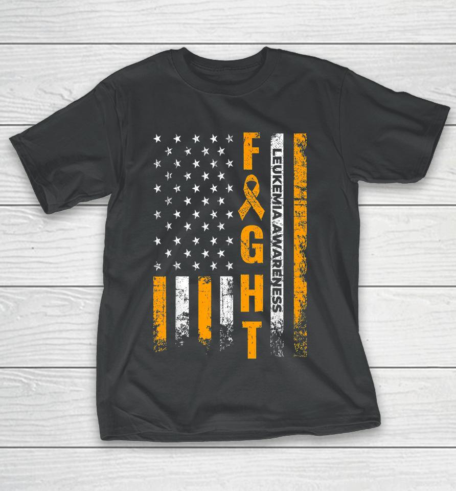 Fight Usa Flag Leukemia Awareness Cancer Survivor Gift T-Shirt