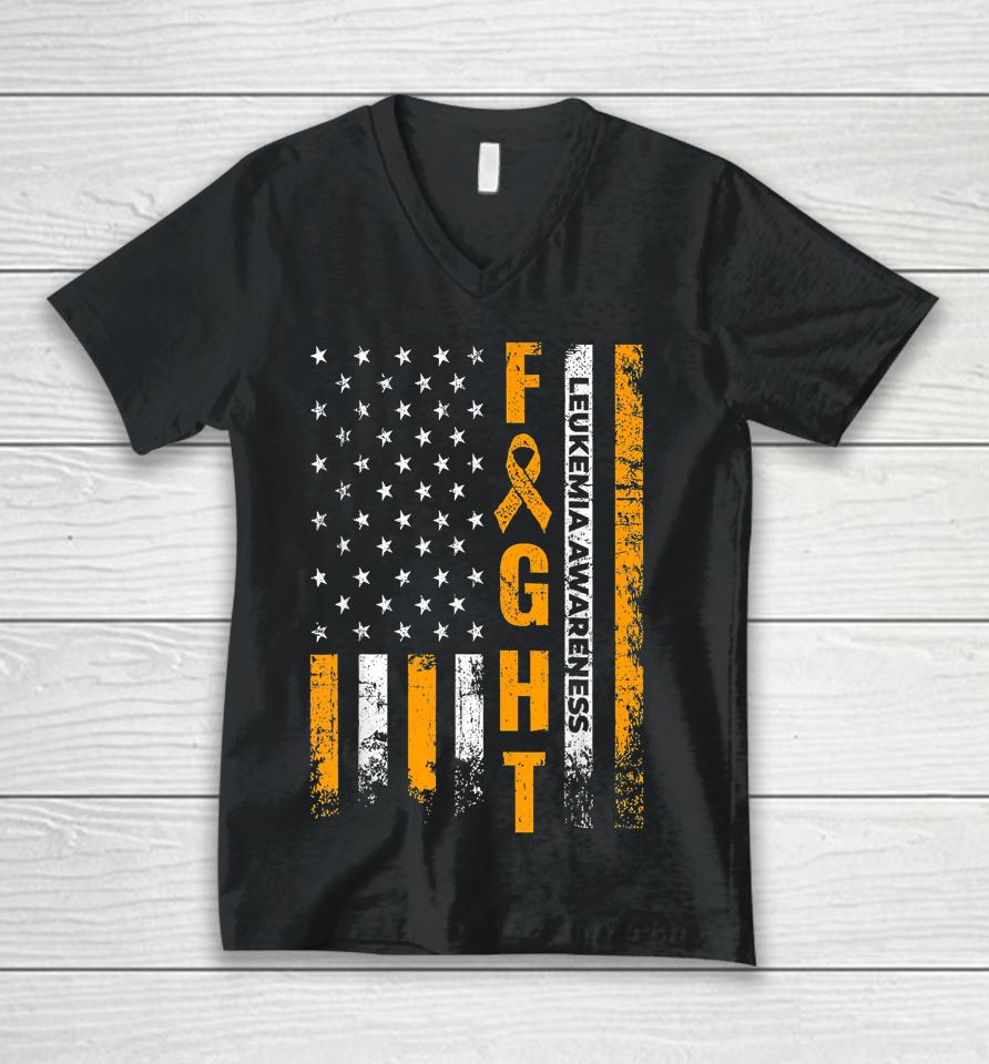 Fight Usa Flag Leukemia Awareness Cancer Survivor Gift Unisex V-Neck T-Shirt