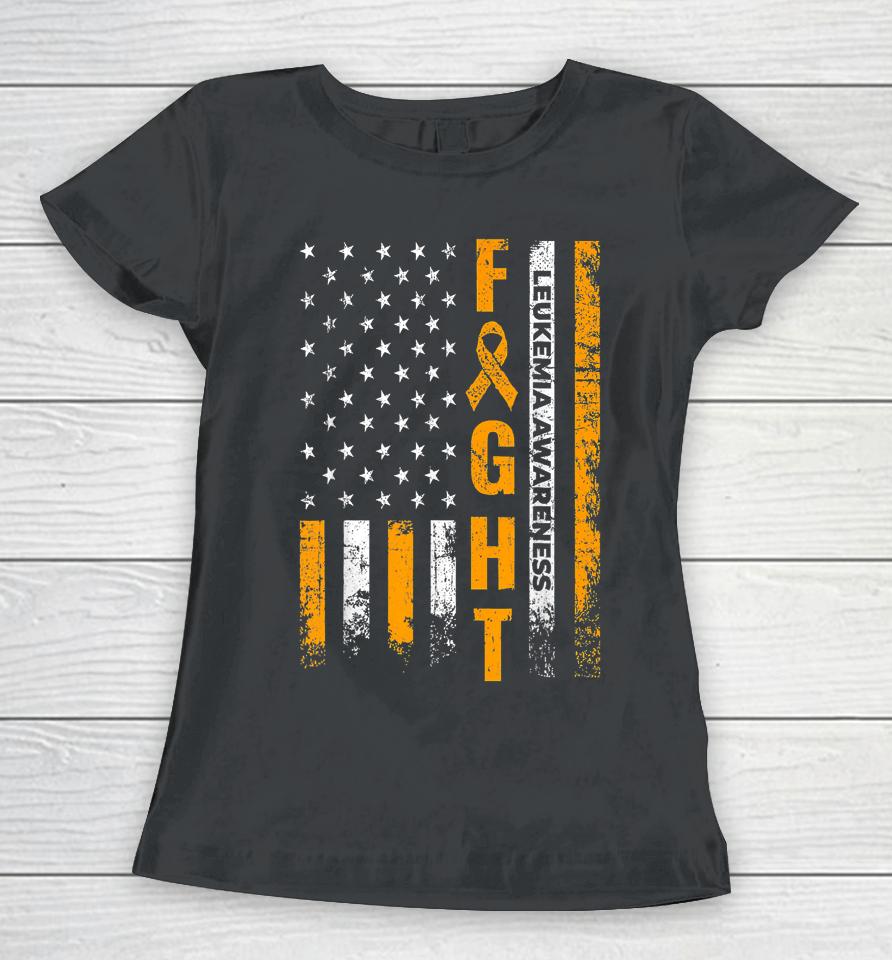 Fight Usa Flag Leukemia Awareness Cancer Survivor Gift Women T-Shirt