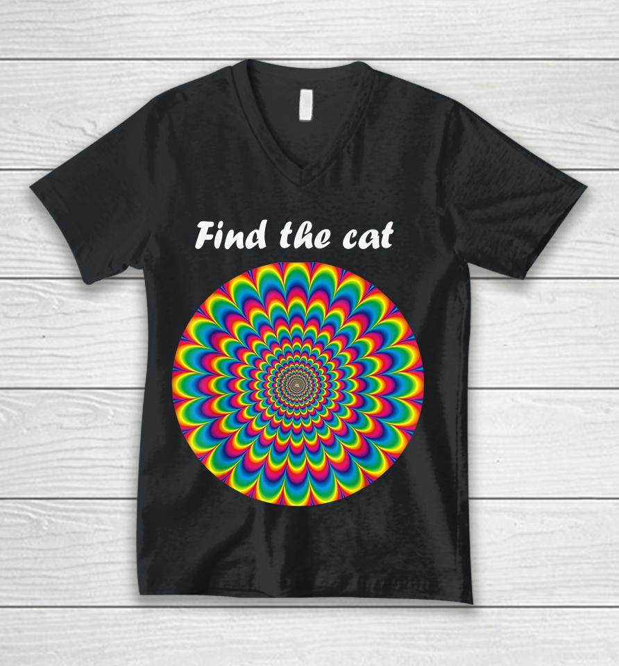 Find The Cat Optical Illusion Unisex V-Neck T-Shirt