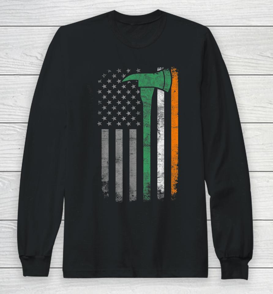 Firefighter St Patrick Day Vintage Axes American Flag Long Sleeve T-Shirt