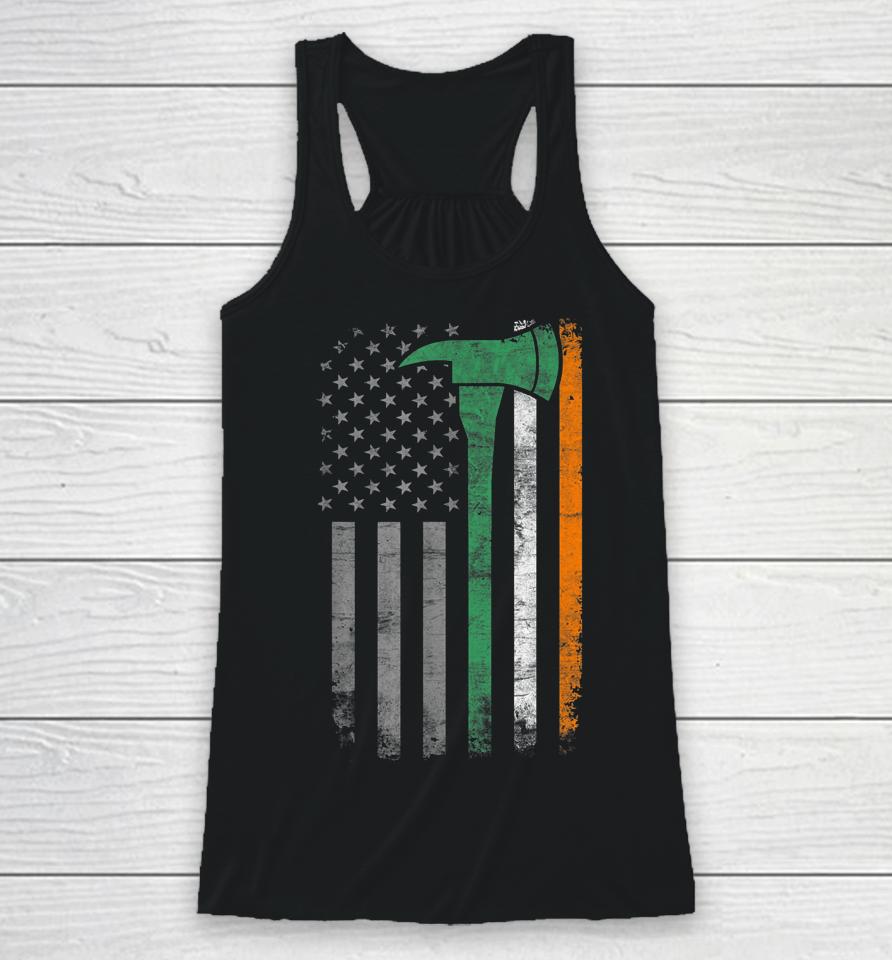 Firefighter St Patrick Day Vintage Axes American Flag Racerback Tank