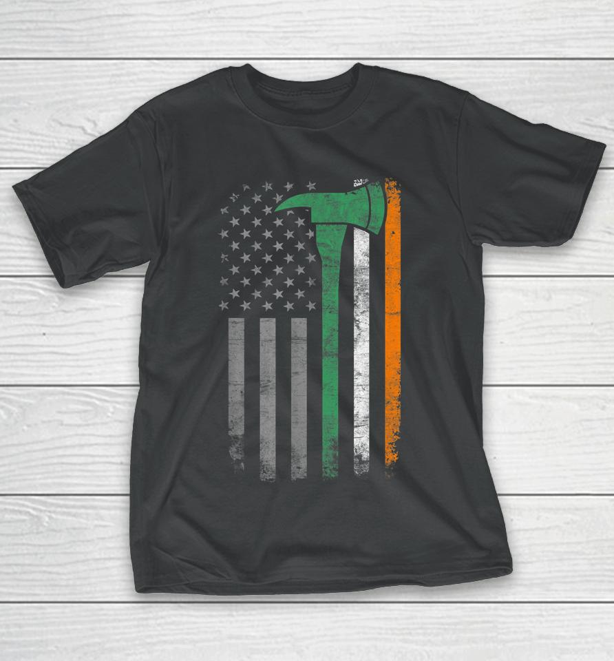 Firefighter St Patrick Day Vintage Axes American Flag T-Shirt