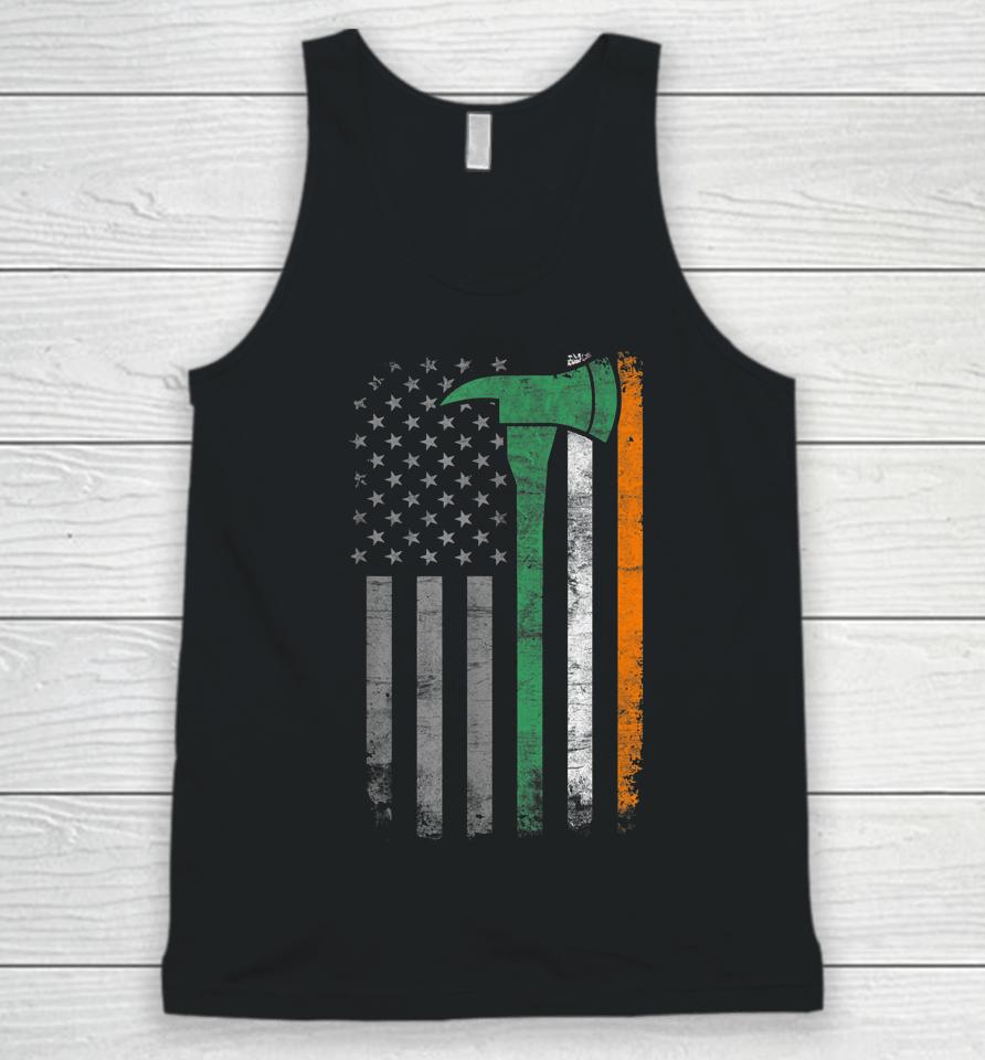 Firefighter St Patrick Day Vintage Axes American Flag Unisex Tank Top