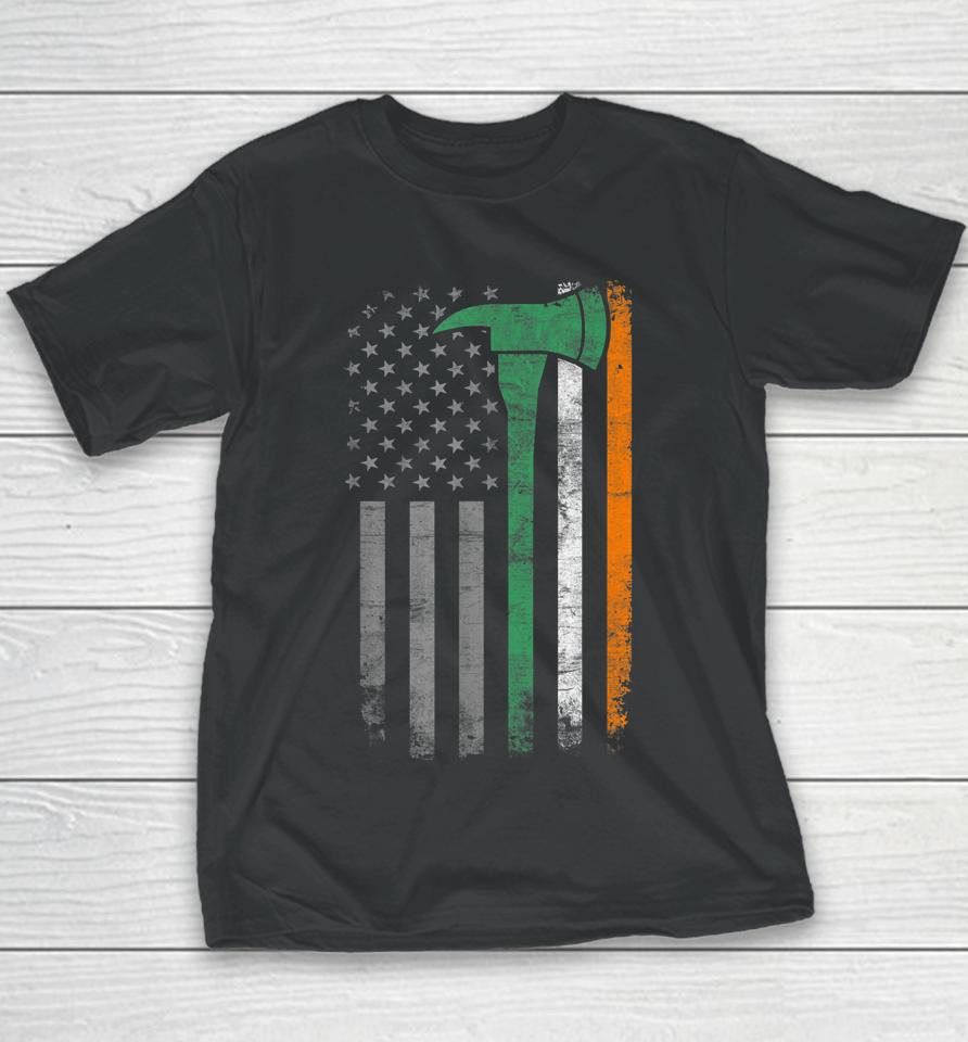 Firefighter St Patrick Day Vintage Axes American Flag Youth T-Shirt