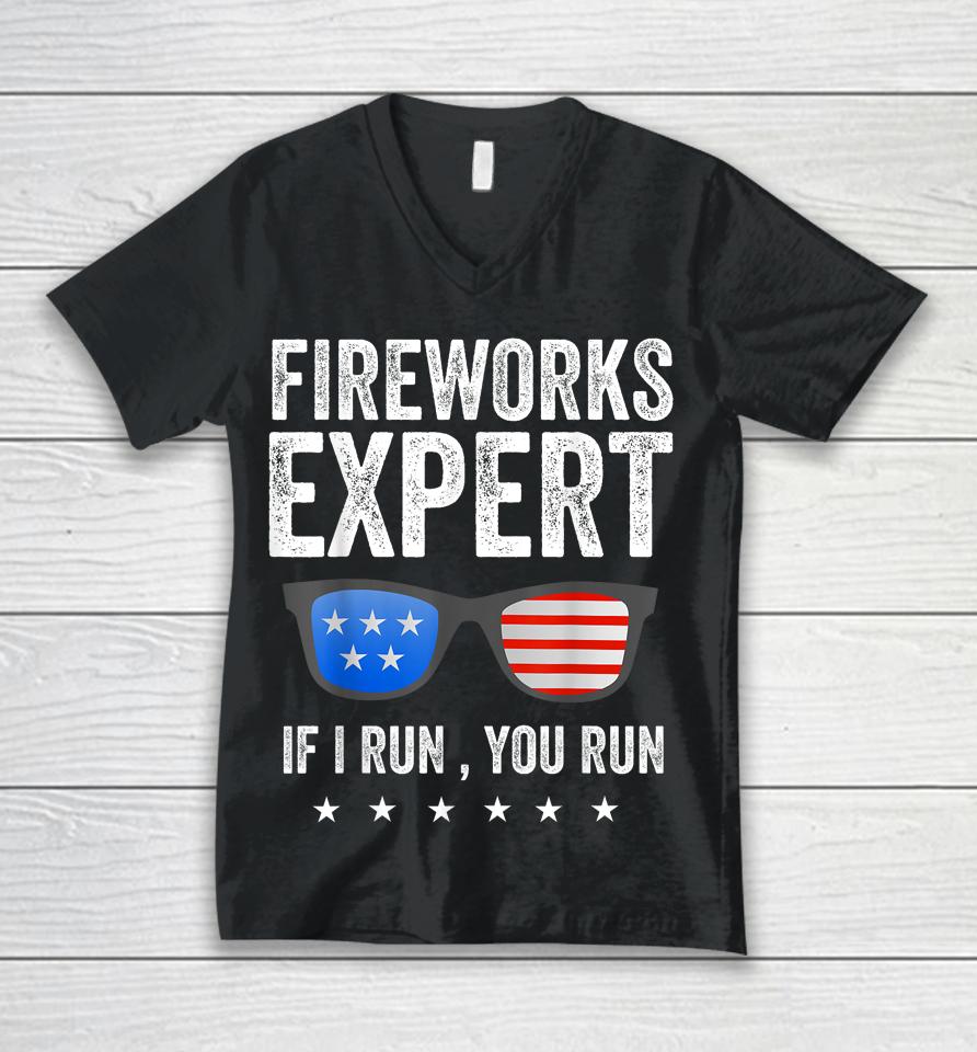Fireworks Expert Funny 4Th Of July Patriotic Men Women Usa Unisex V-Neck T-Shirt