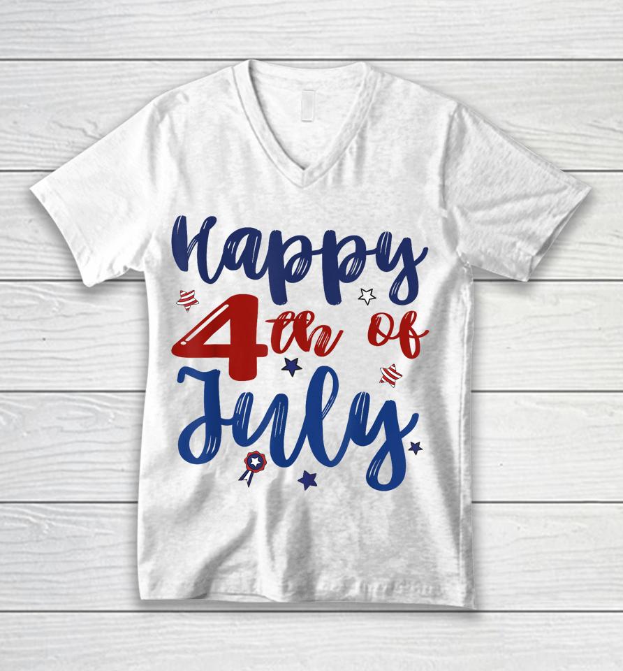 Fireworks Happy 4Th Of July Us Flag American 4Th Of July Unisex V-Neck T-Shirt