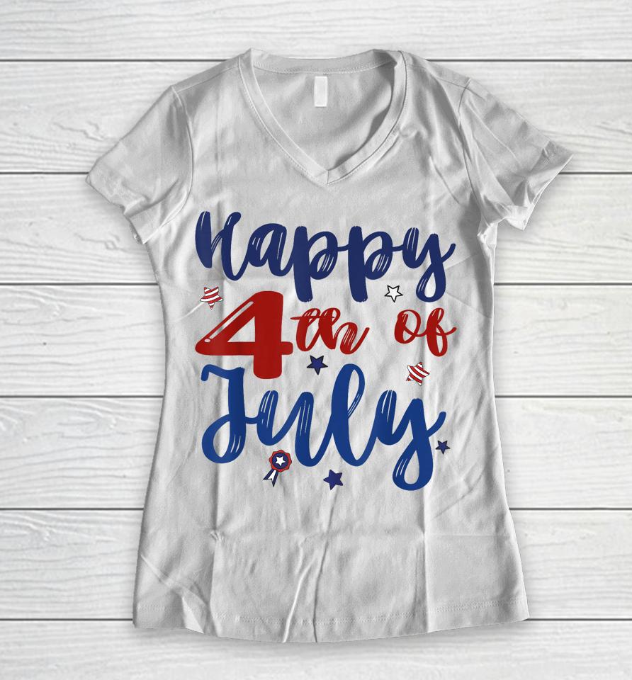 Fireworks Happy 4Th Of July Us Flag American 4Th Of July Women V-Neck T-Shirt