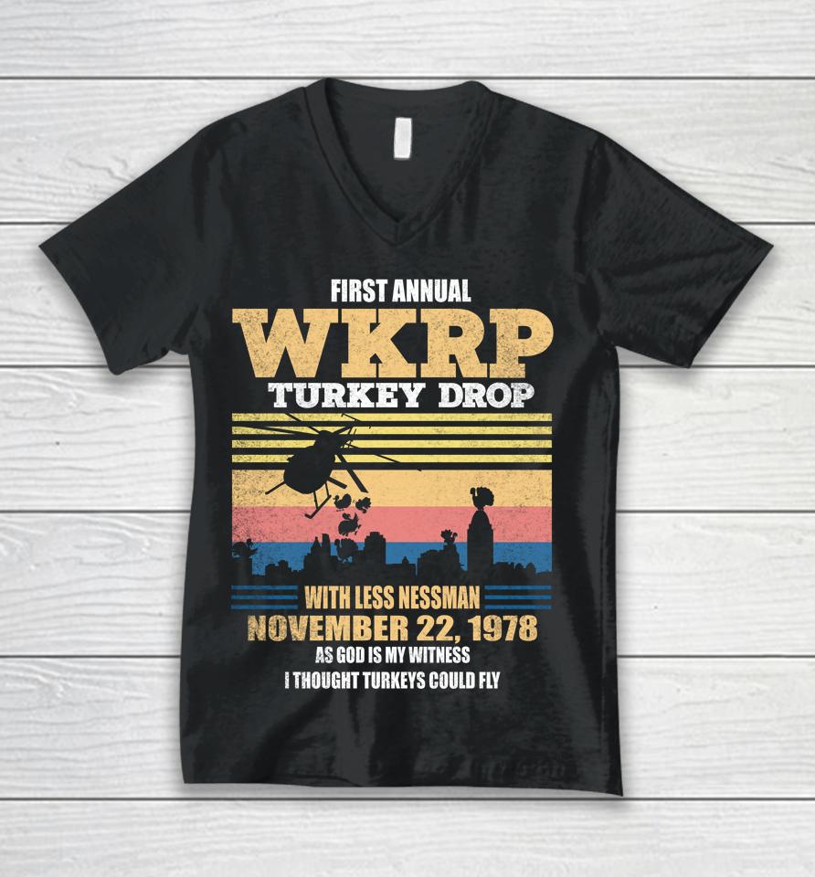 First Annual Wkrp Thanksgiving Day Turkey Drop November 22 1978 Vintage Unisex V-Neck T-Shirt
