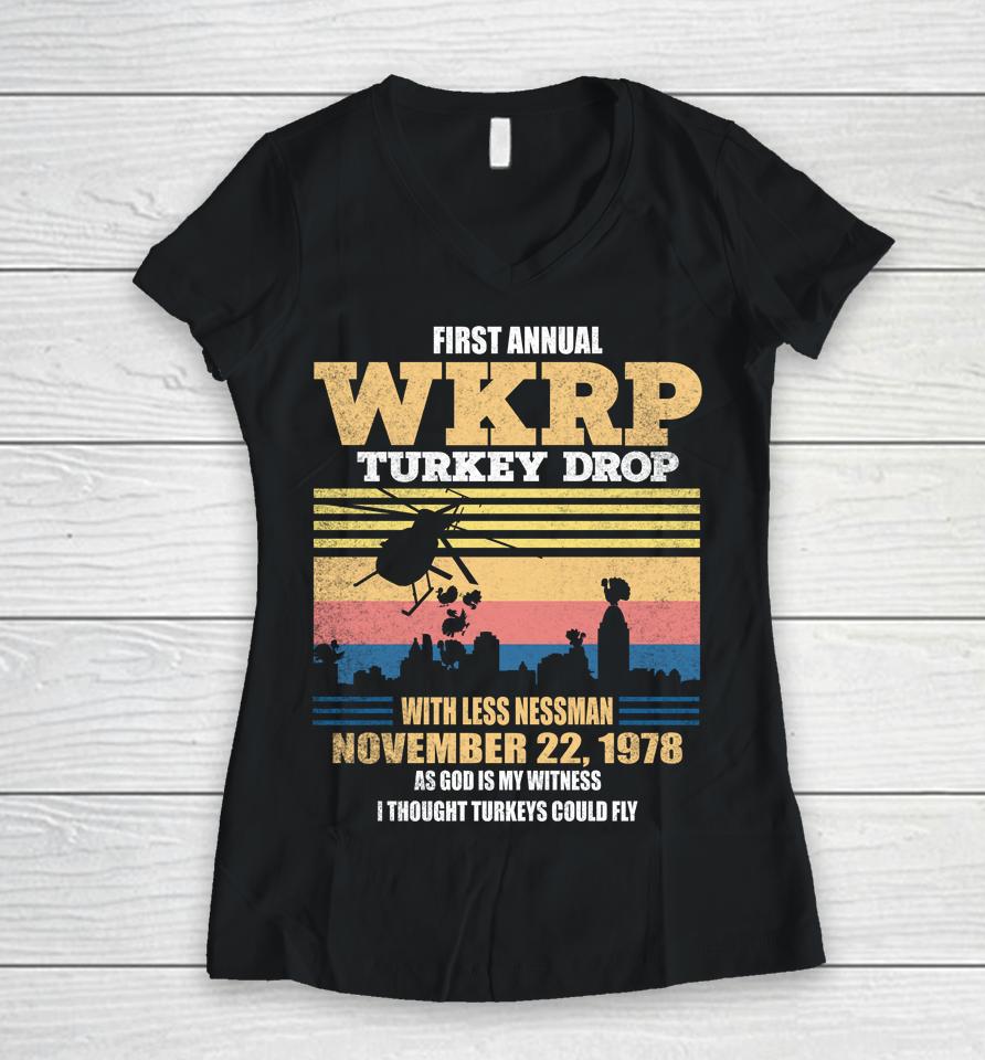 First Annual Wkrp Thanksgiving Day Turkey Drop November 22 1978 Vintage Women V-Neck T-Shirt