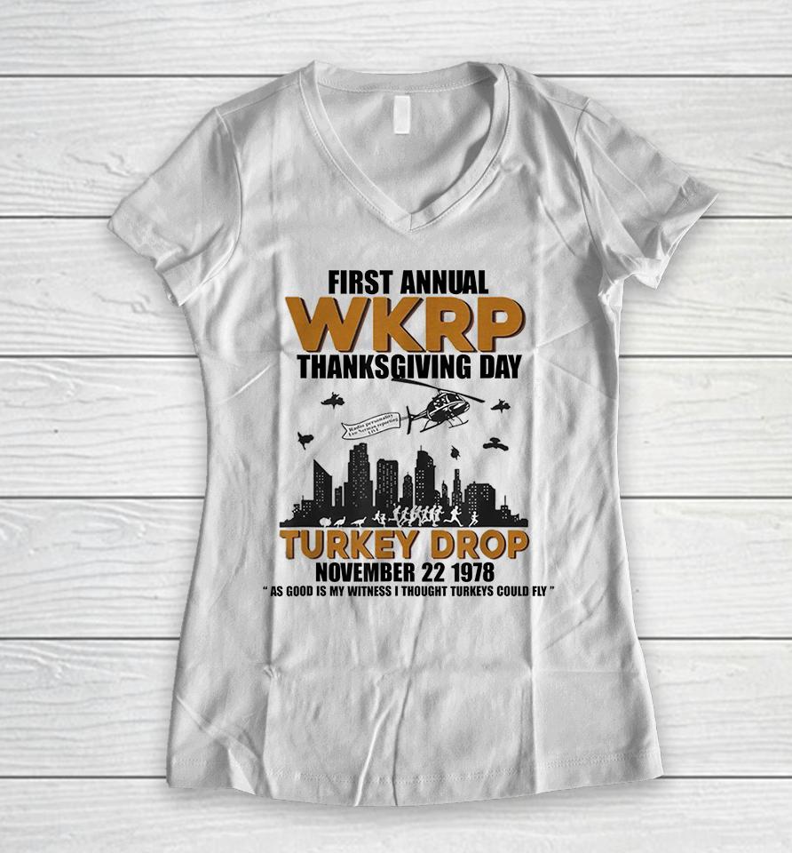 First Annual Wkrp Thanksgiving Day Turkey Drop Women V-Neck T-Shirt