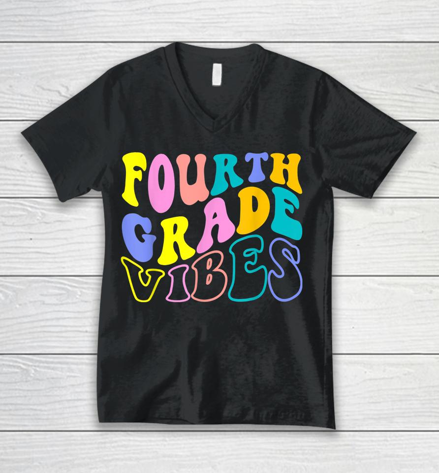 First Day Back To School Students Teacher Fourth Grade Vibes Unisex V-Neck T-Shirt