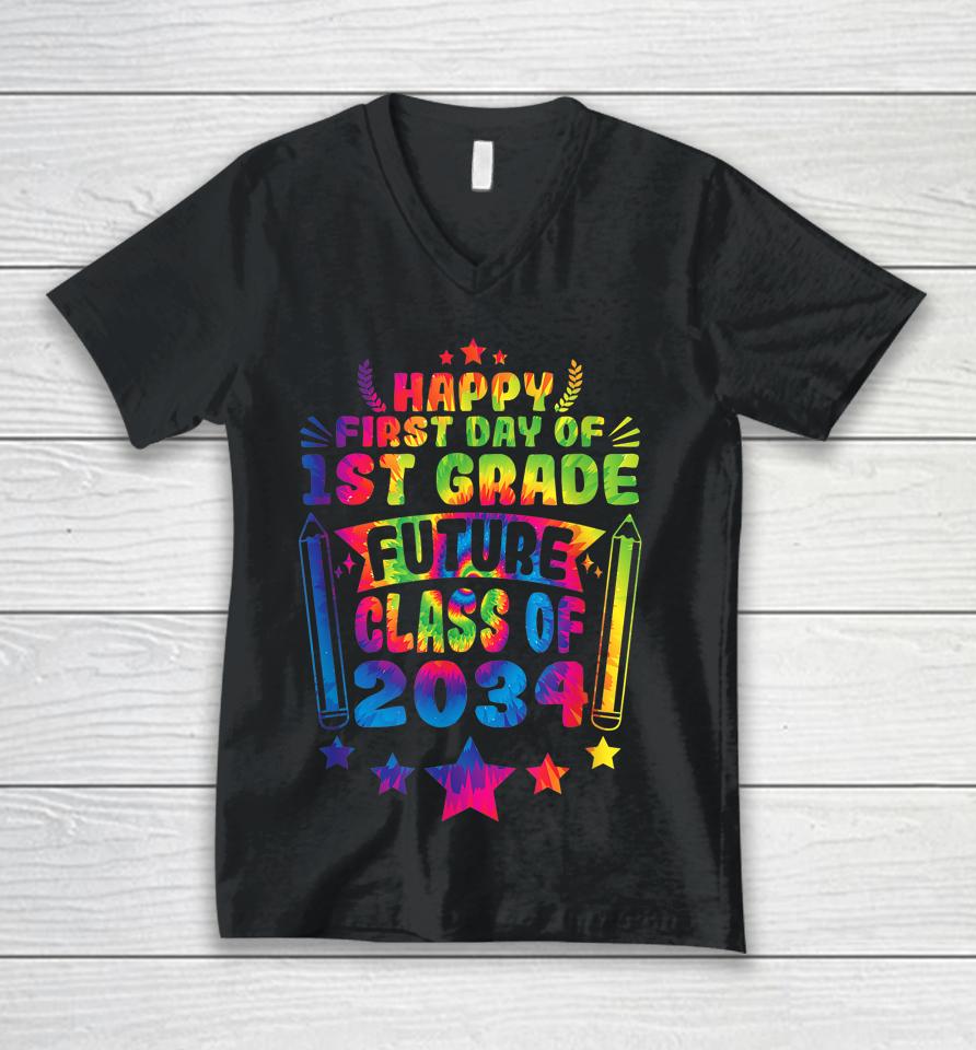 First Day Of 1St Grade Class Of 2034 Back To School Tie Dye Unisex V-Neck T-Shirt