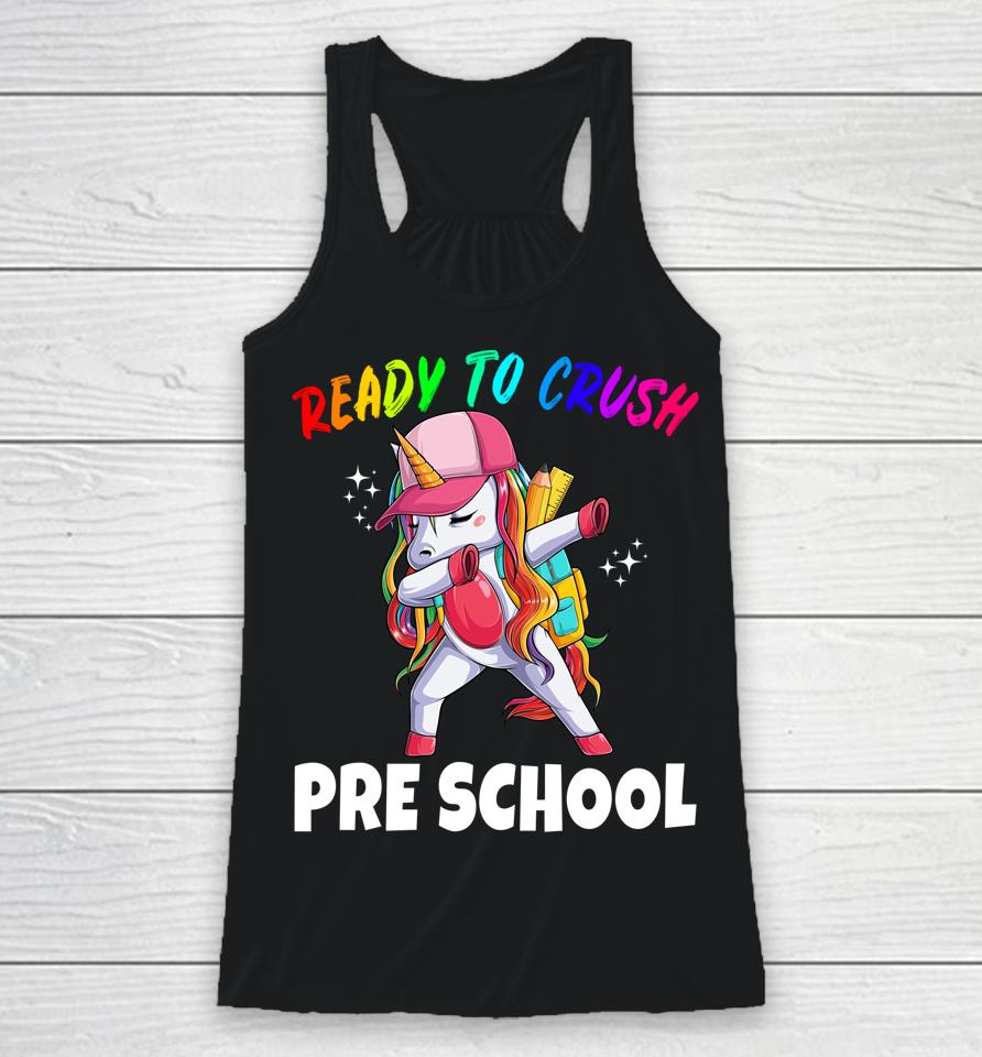 First Day Of Preschool Unicorn Gift Girls Cute Prek Rainbow Racerback Tank