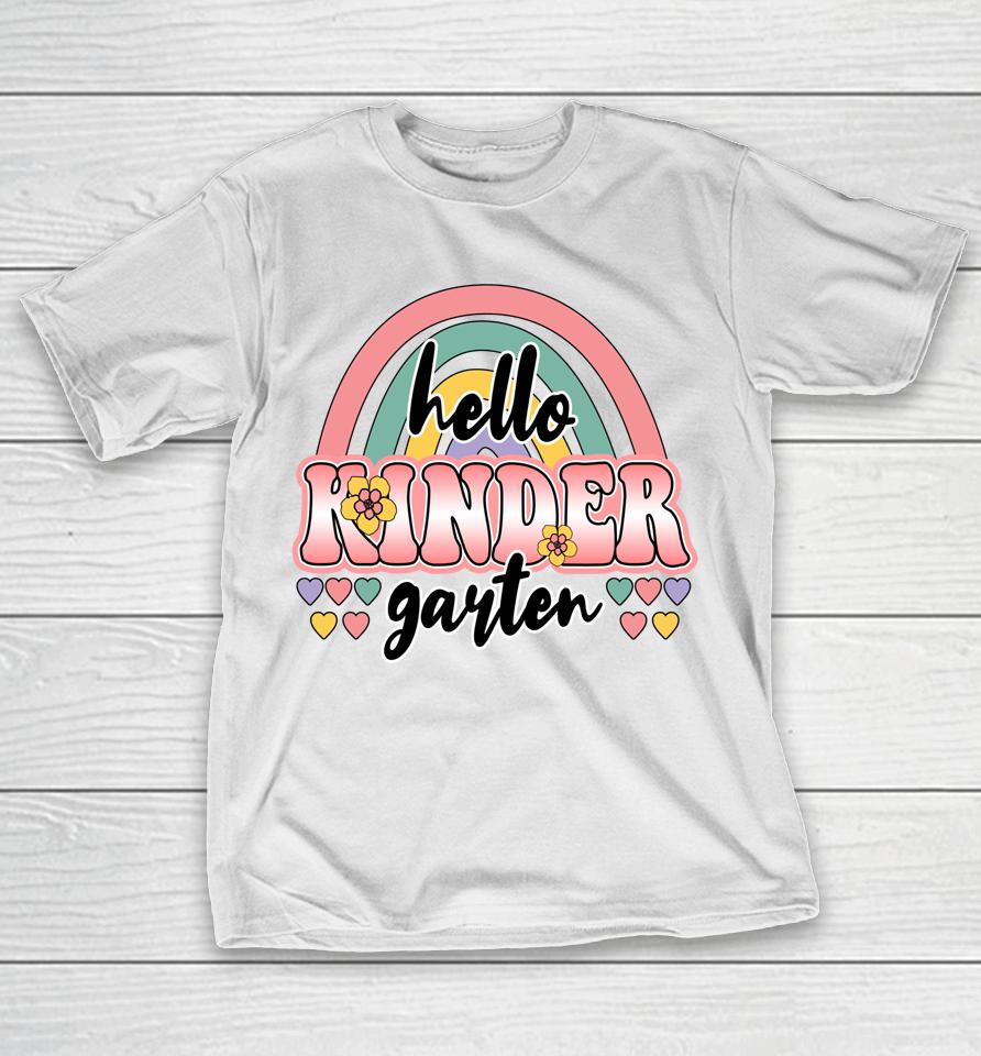 First Day Of School Hello Kindergarten Teacher Rainbow Kids T-Shirt