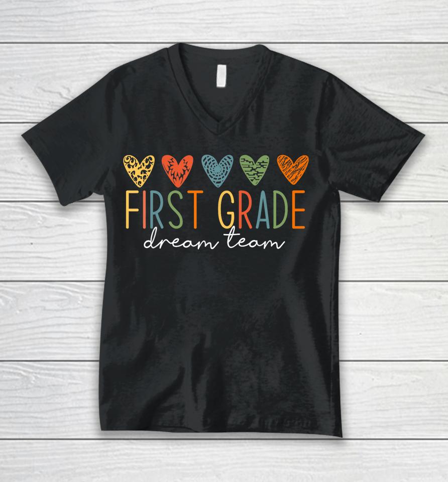 First Grade Dream Team Retro Back To School Teacher Student Unisex V-Neck T-Shirt