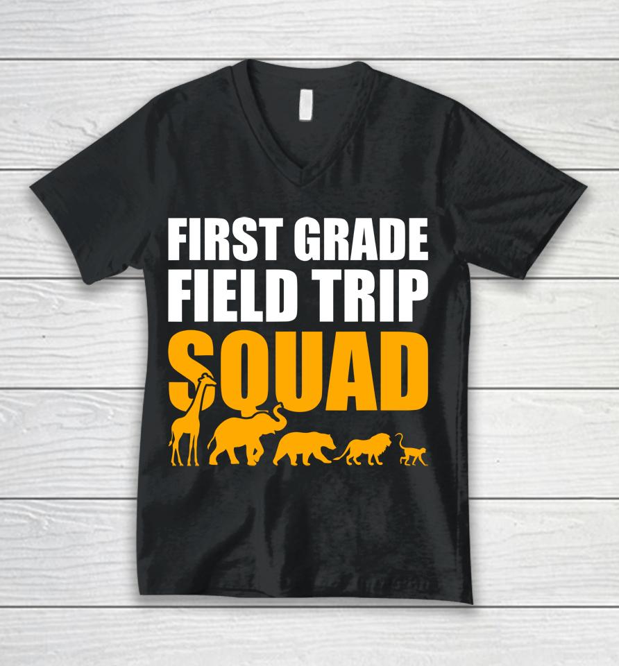 First Grade Field Trip Squad 1St Grade Zoo Crew Safari Unisex V-Neck T-Shirt