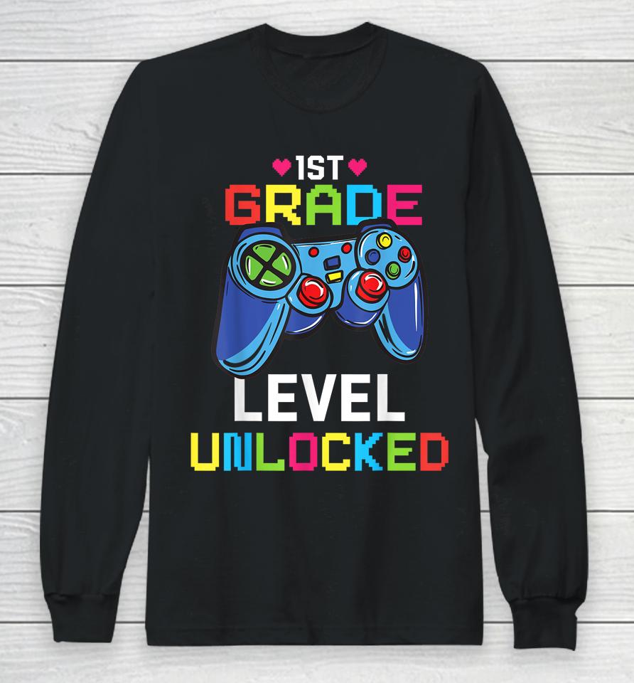 First Grade Level Unlocked Gamer 1St Day Of School Boy Kids Long Sleeve T-Shirt