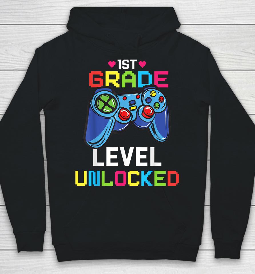 First Grade Level Unlocked Gamer 1St Day Of School Boy Kids Hoodie