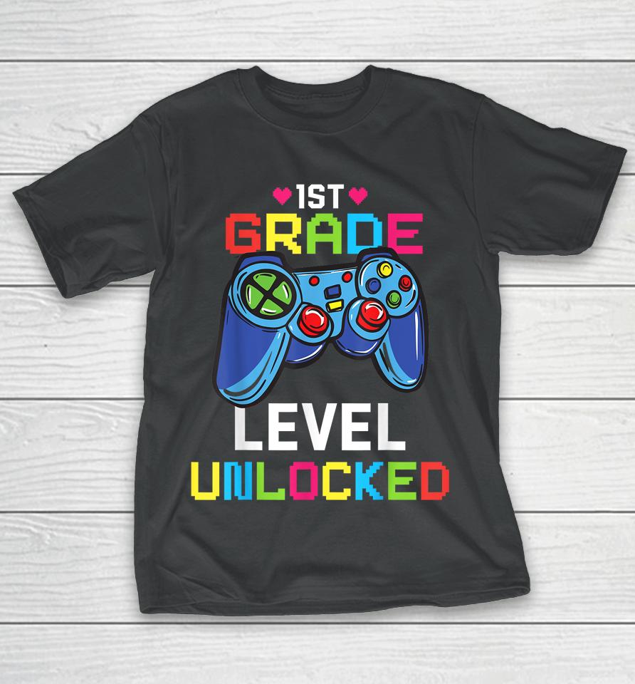 First Grade Level Unlocked Gamer 1St Day Of School Boy Kids T-Shirt
