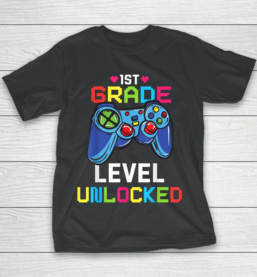 First Grade Level Unlocked Gamer 1St Day Of School Boy Kids Youth T-Shirt