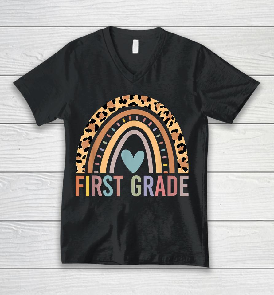 First Grade Rainbow Girls Boys Teacher Team 1St Grade Squad Unisex V-Neck T-Shirt