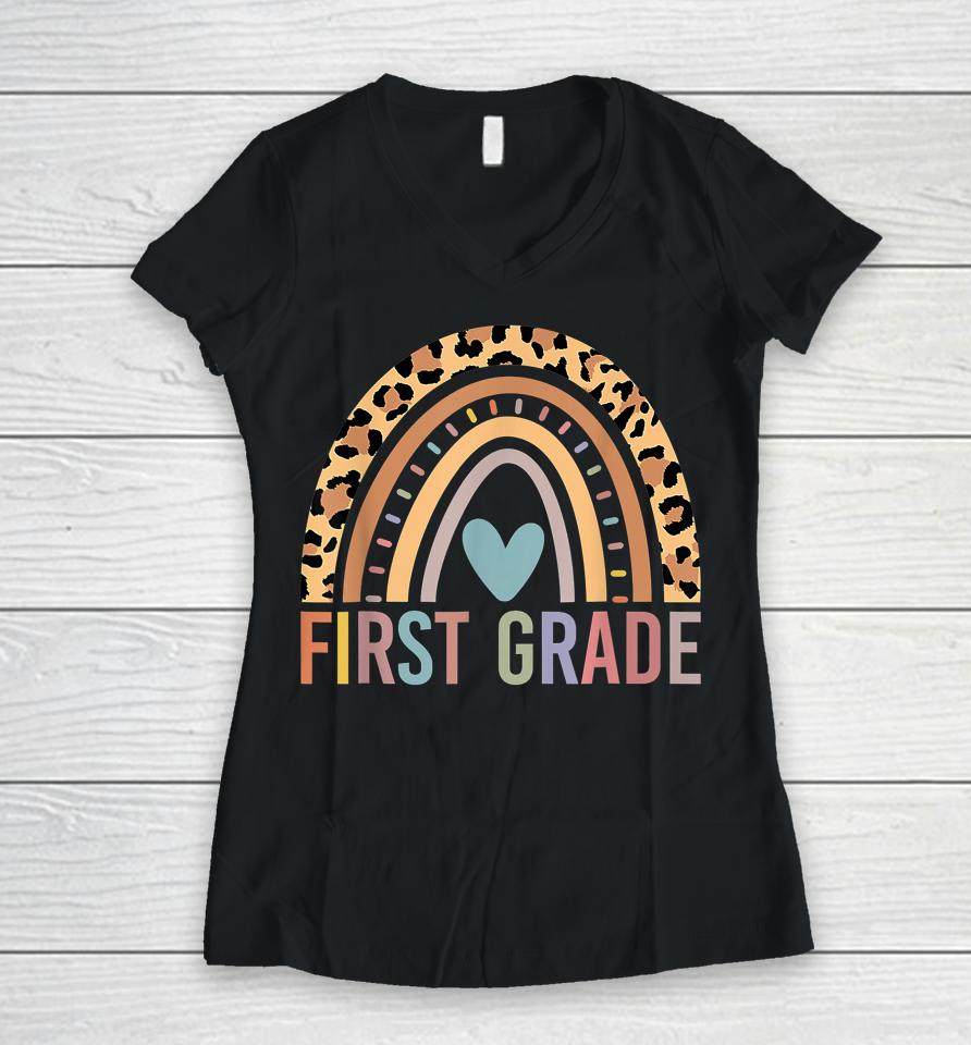 First Grade Rainbow Girls Boys Teacher Team 1St Grade Squad Women V-Neck T-Shirt
