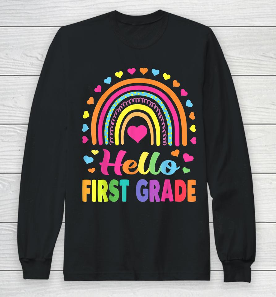 First Grade Rainbow Team Hello 1St Grade Rocks Squad Teacher Long Sleeve T-Shirt